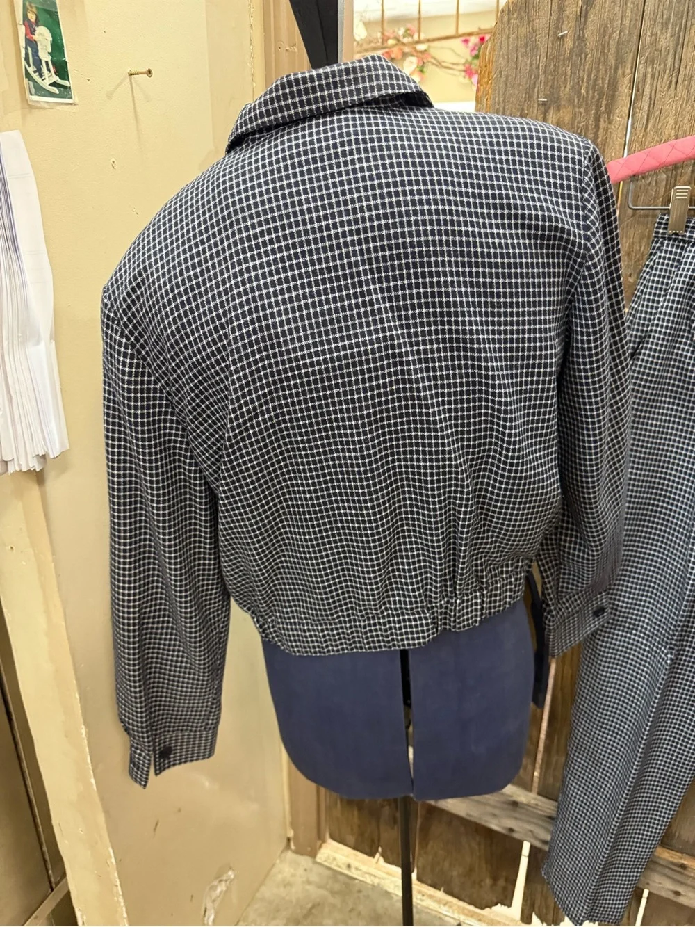 Vintage Classic Women's Checked Pantsuit Jacket & Trousers - Navy Check